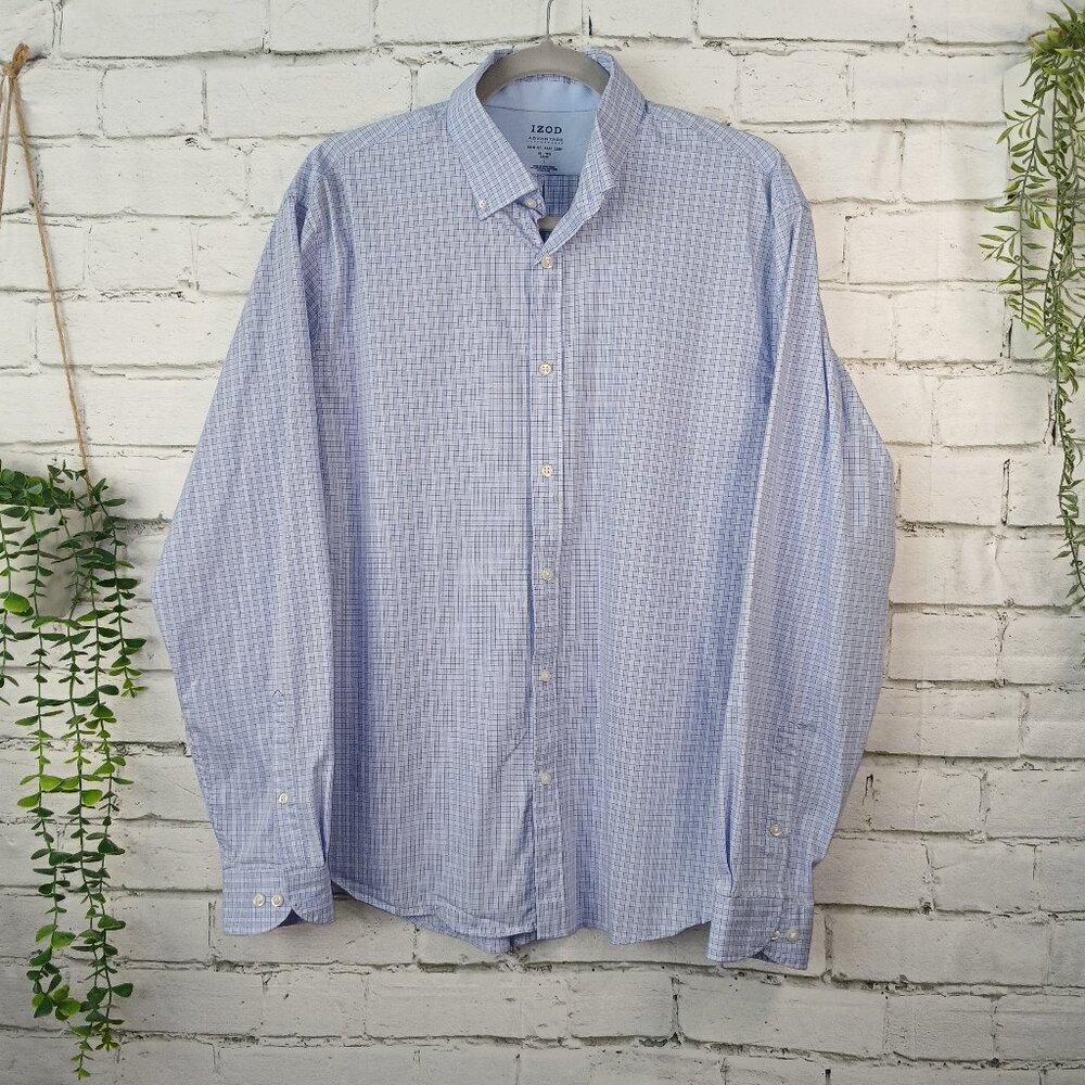 MENS IZOD ADVANTAGE PERFORMANCE SLIM FIT, LONG SLEEVE, BUTTON DOWN, SIZE LARGE